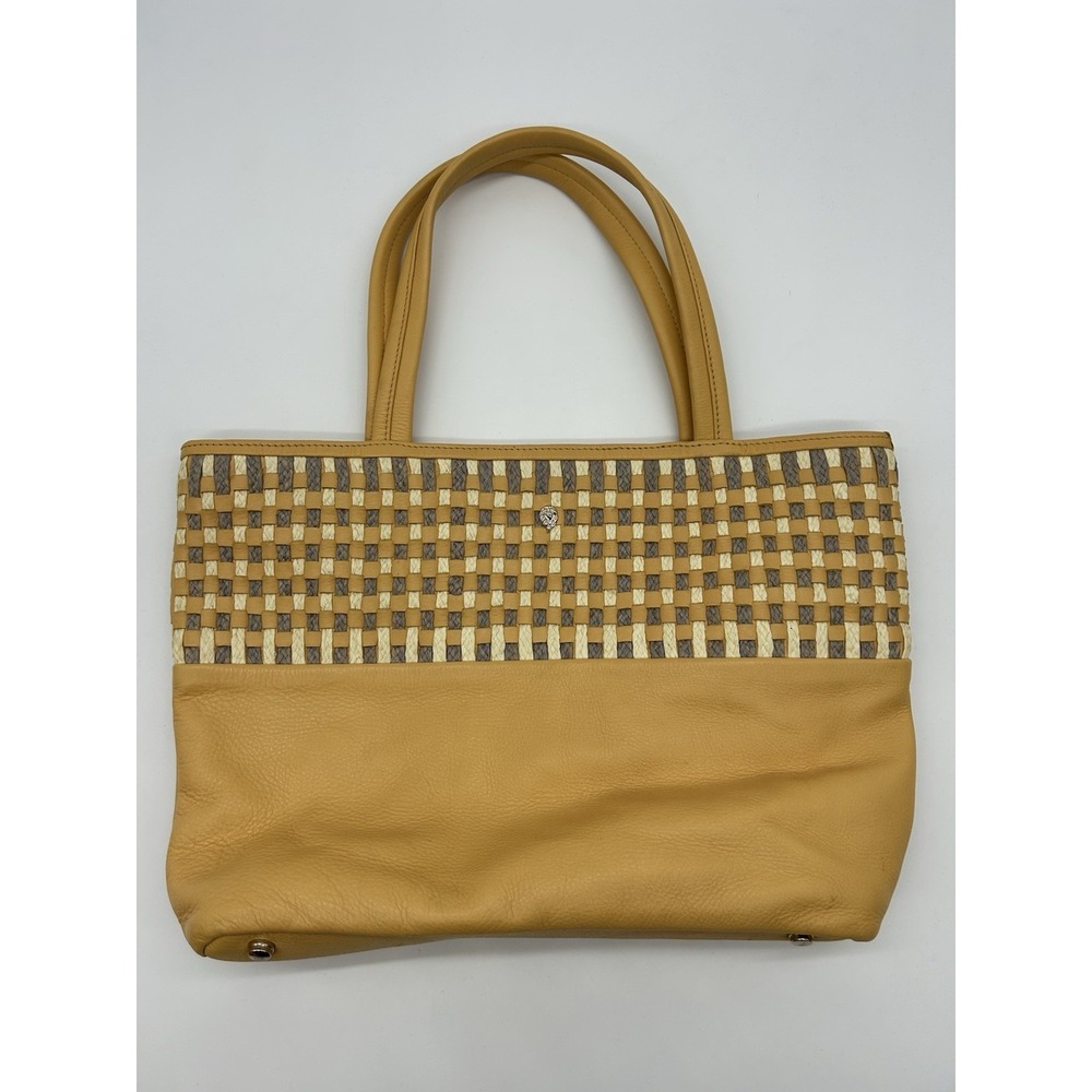 HELEN KAMINSKI Yellow Leather Raffia Woven Tote Shoulder Bag Handbag Artisanal